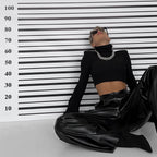 Women's T-Shirt Tight Turtleneck Long Sleeve Cropped Al Matching