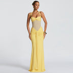 Women's Halter Mesh Ruched Tie Bodycon Maxi Dress