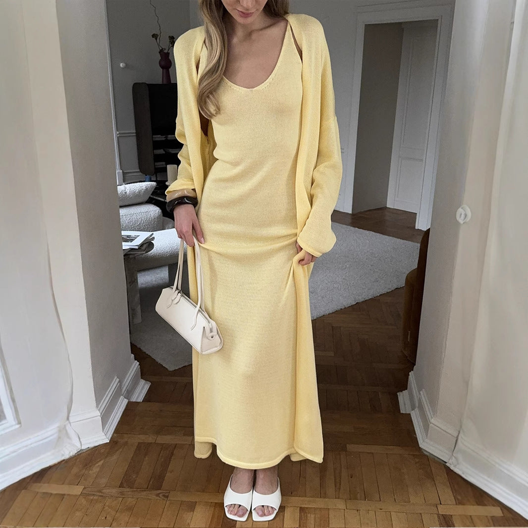 Women's Knitted Vest Cardigan Set With Blouse