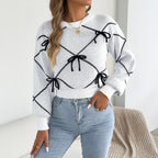 Women Clothing Autumn Winter Color Contrast Bow Waist