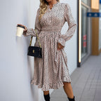 Leopard-Print Smocked Long-Sleeve Dress