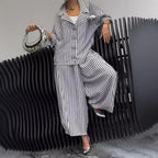 Women's Autumn Commuting Elegant Floral Stripes Loose Blazer Casual Sets