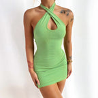 Women's Summer Dress Hollow Out Cutout Backless Halter Sheath Sexy One-Step Dress