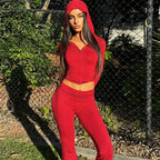Autumn Hooded Cardigan Top Leopard Print High-Waisted Tight Trousers Suit Set