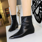Women's Retro Low Heel Wedge Hidden Heel Metal Pointed Toe Tilta Short Boots Ankle
