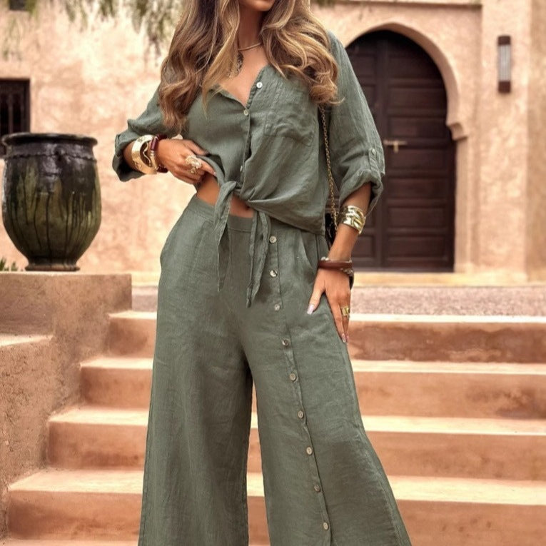 Women's Long-Sleeve Collared Top with Pockets