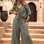 Women's Long-Sleeve Collared Top with Pockets