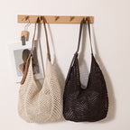 Women's One-Shoulder Raffia Straw Bucket Bag