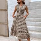 Summer Strappy Dress Waist Geometric Abstract Printing