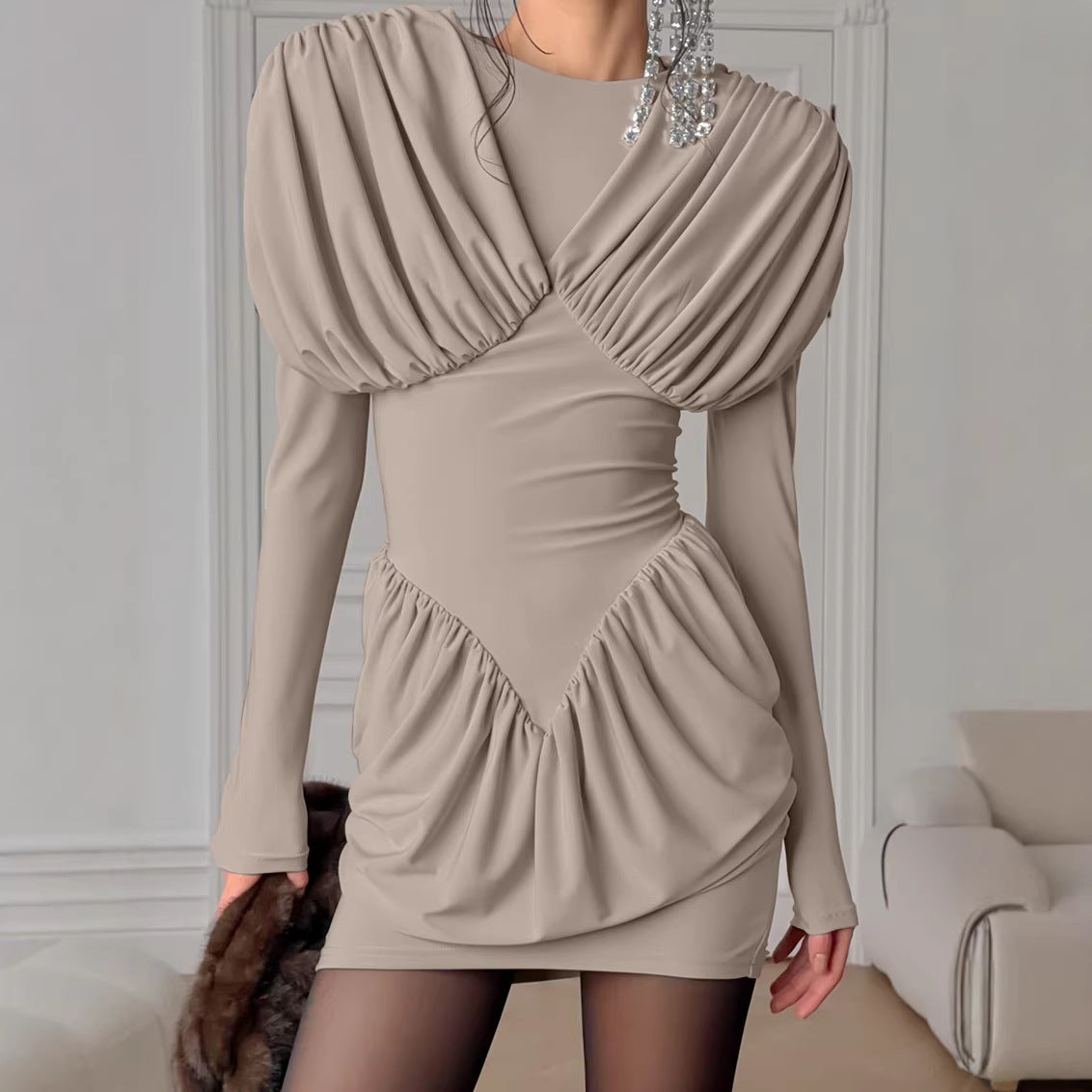 Black Slim-Fit Waist Dress