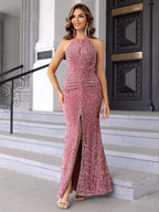 Women's Flash High Edge Slit Hanging Collar Dress