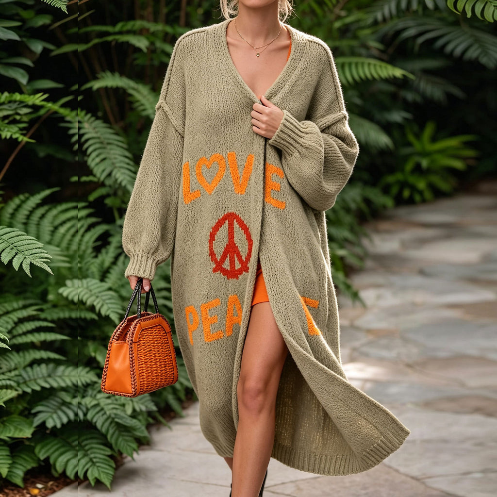 Fashionable Knitted Cardigan Women Mid Length Loose V neck