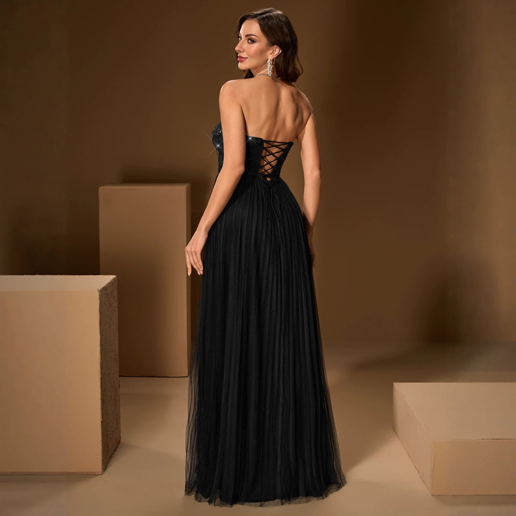 Women's Black Sequin Sweetheart Evening Dress