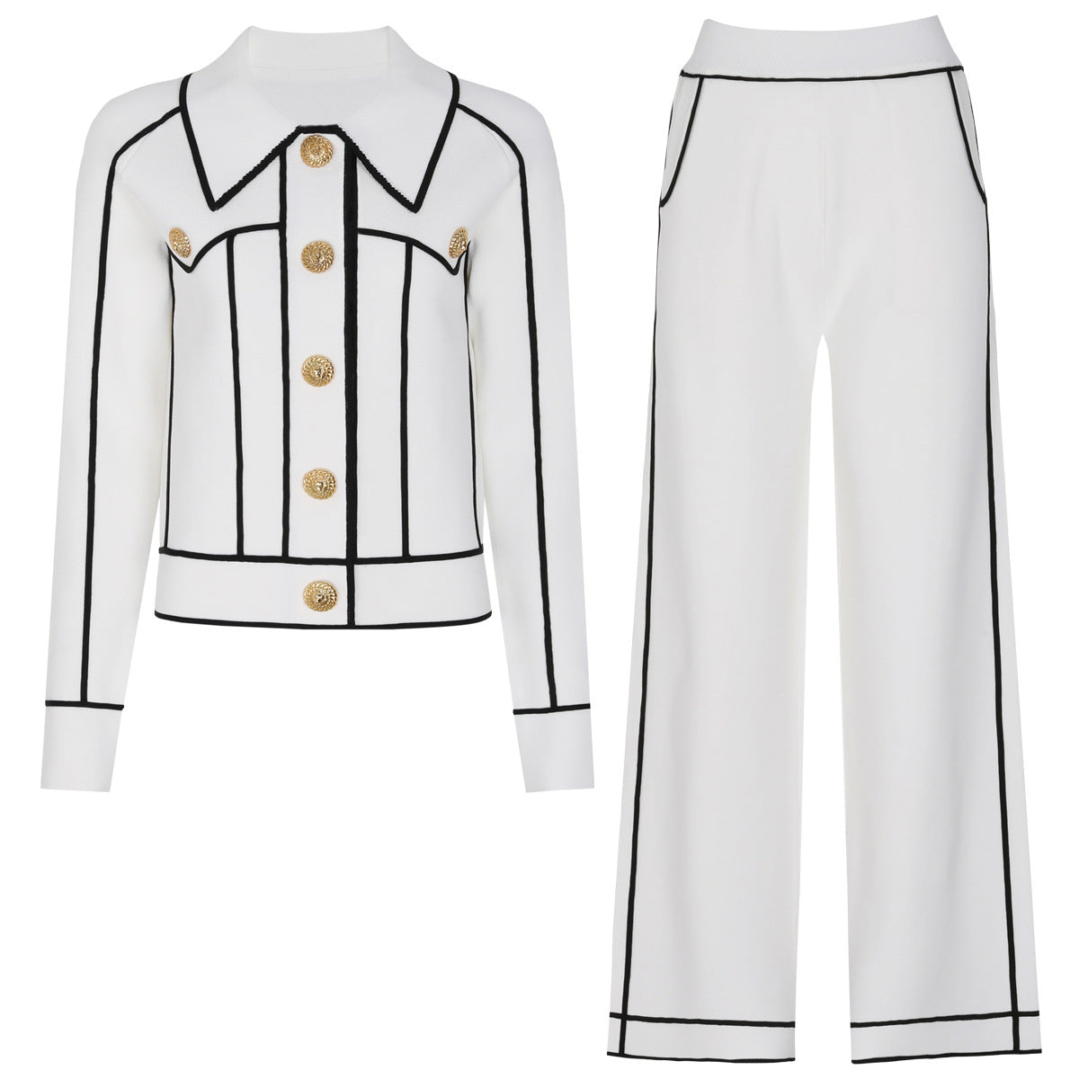 Women's Spring Autumn Side Stripe Knitted Casual Jacket Pants Two