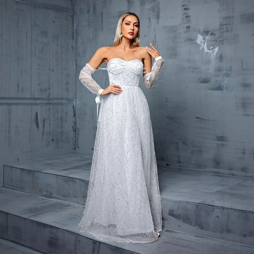 Women's Strapless Backless Slit Evening Maxi Dress