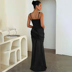 Women's Satin Spliced Square-Neck Maxi Dress