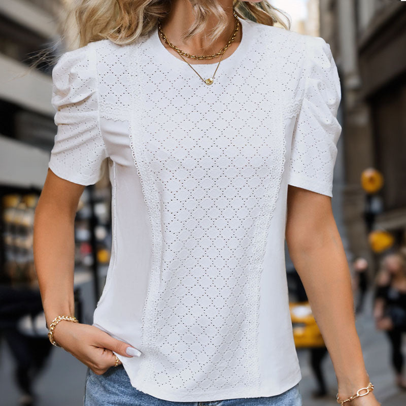 Women's Summer Women White Puff Sleeve Texture Top For Women