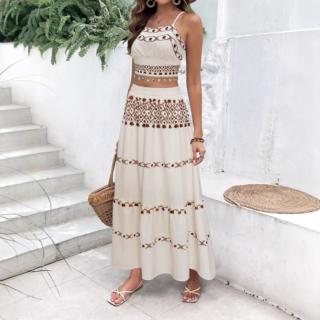 Women's 's Bohemian Vacation Positioning Printed Beach Tassel Ribbon Sling
