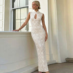 Women's Lace Cutout Slit Bodycon Maxi Dress