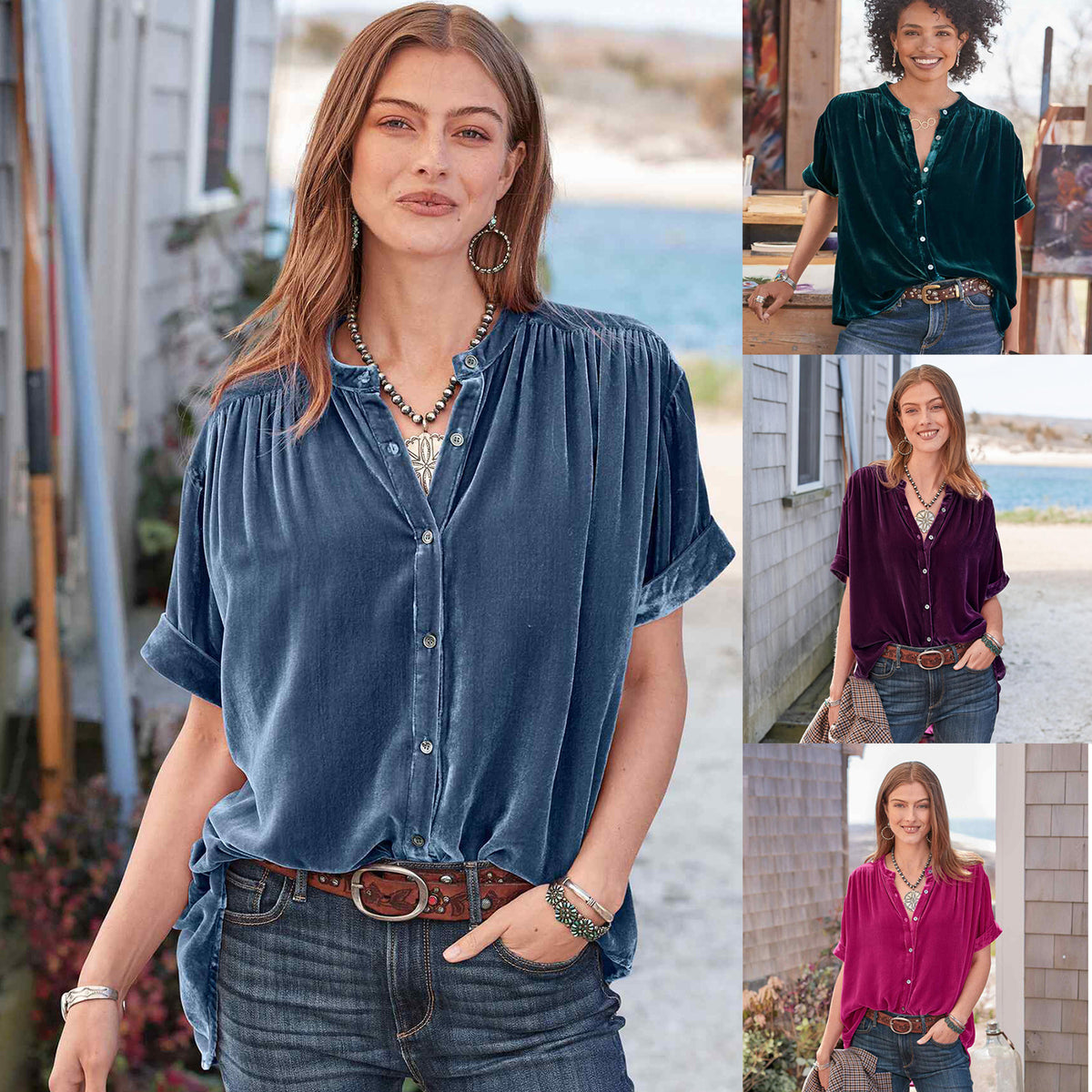 Women's Clothing Top Popular Gold Velvet Solid Color Short Sleeve Round Neck Shirt