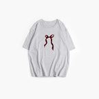 Women's Retro Simplicity Bowknot Printed T Shirt Women Summer Loose Round Neck Cotton Short Sleeve