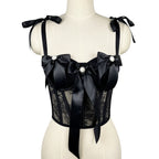 's Lace Bow Boning Corset Bra Fish Hanging Tube Top Short