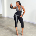 Stitching Sports Yoga Sheath V Neck Halter Jumpsuit
