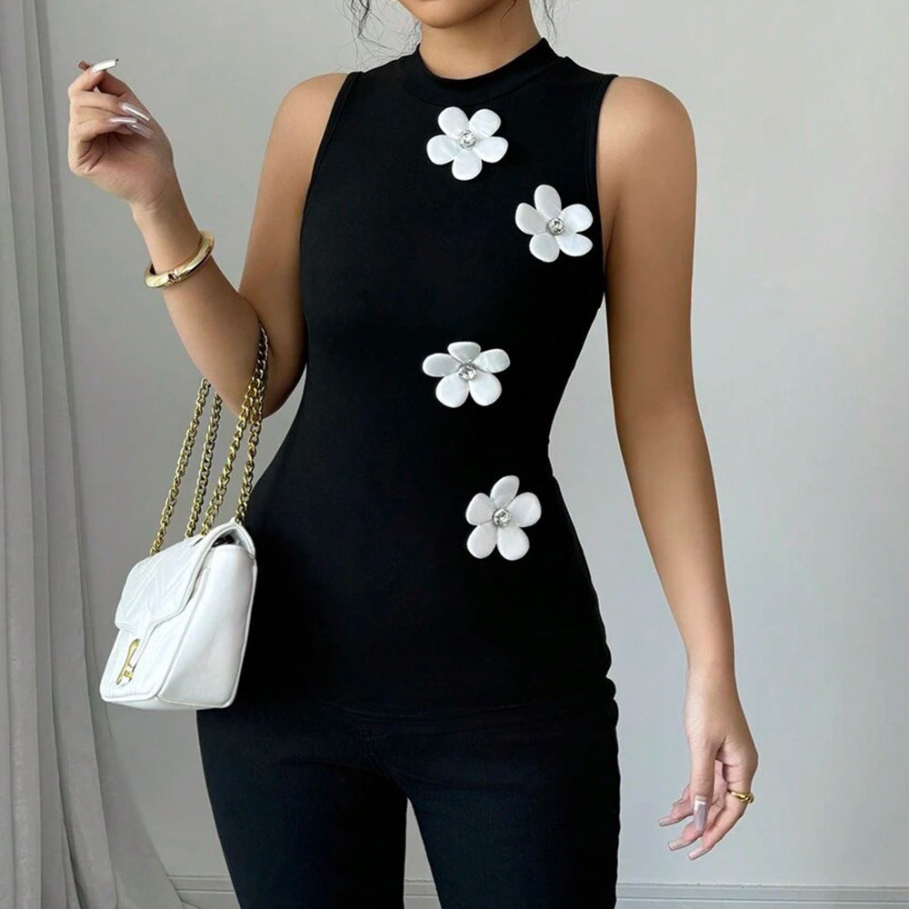 Floral Rhinestone High-Neck Tank Top