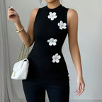 Floral Rhinestone High-Neck Tank Top