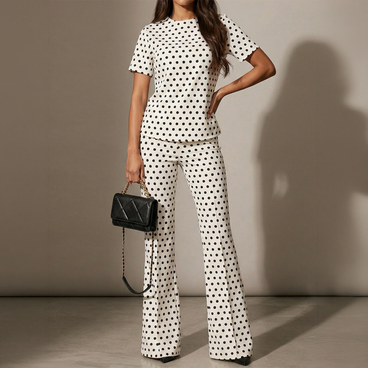Summer French Retro Young Round Neck Polka Dot Set