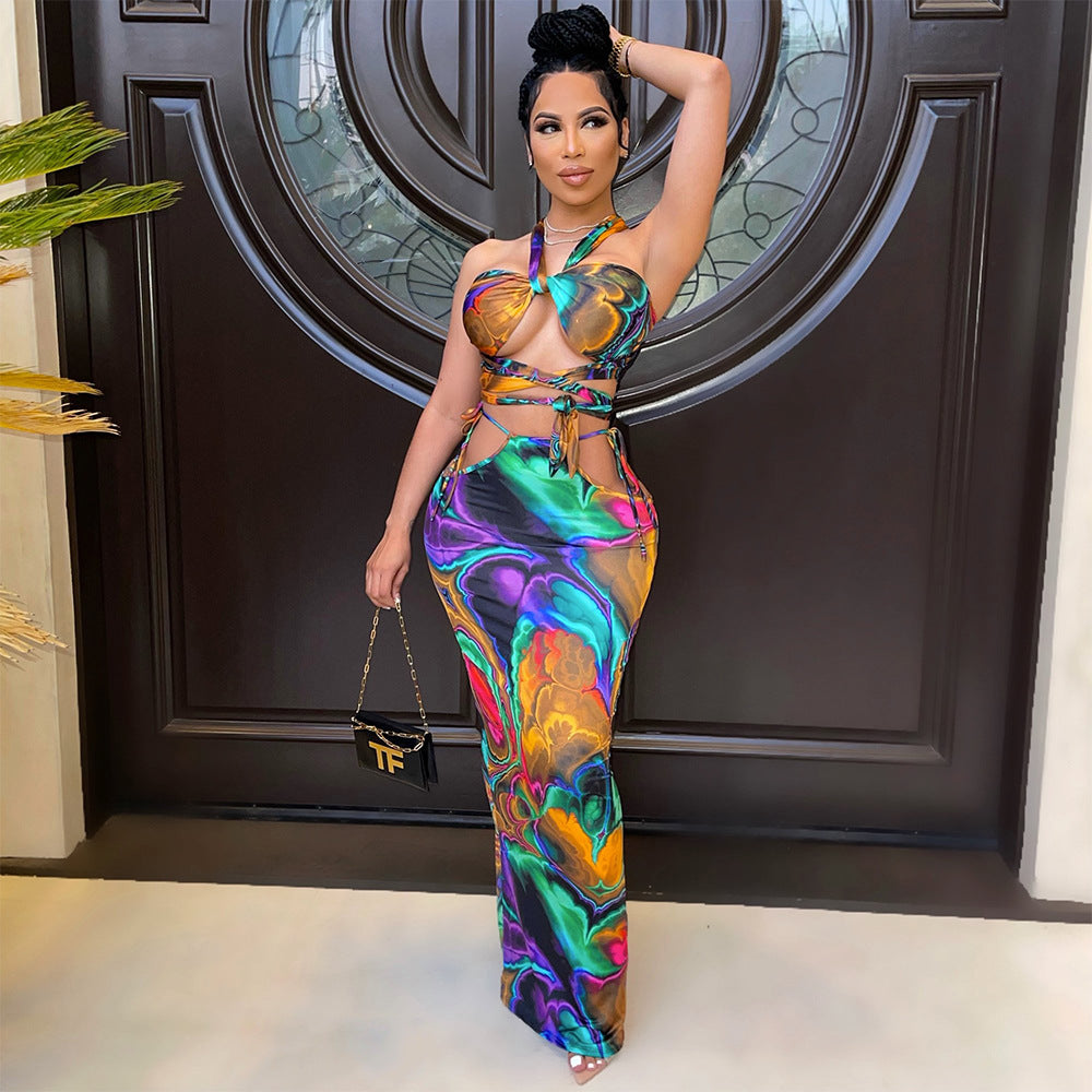 Women's Digital Printing Corset Ladies Two-Piece Set