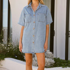 Women's Button-Front Denim Collared Mini Dress