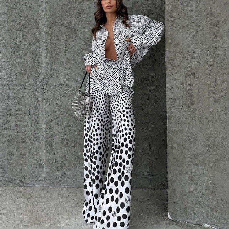 Polka Dot Print Draping Two Piece Loose