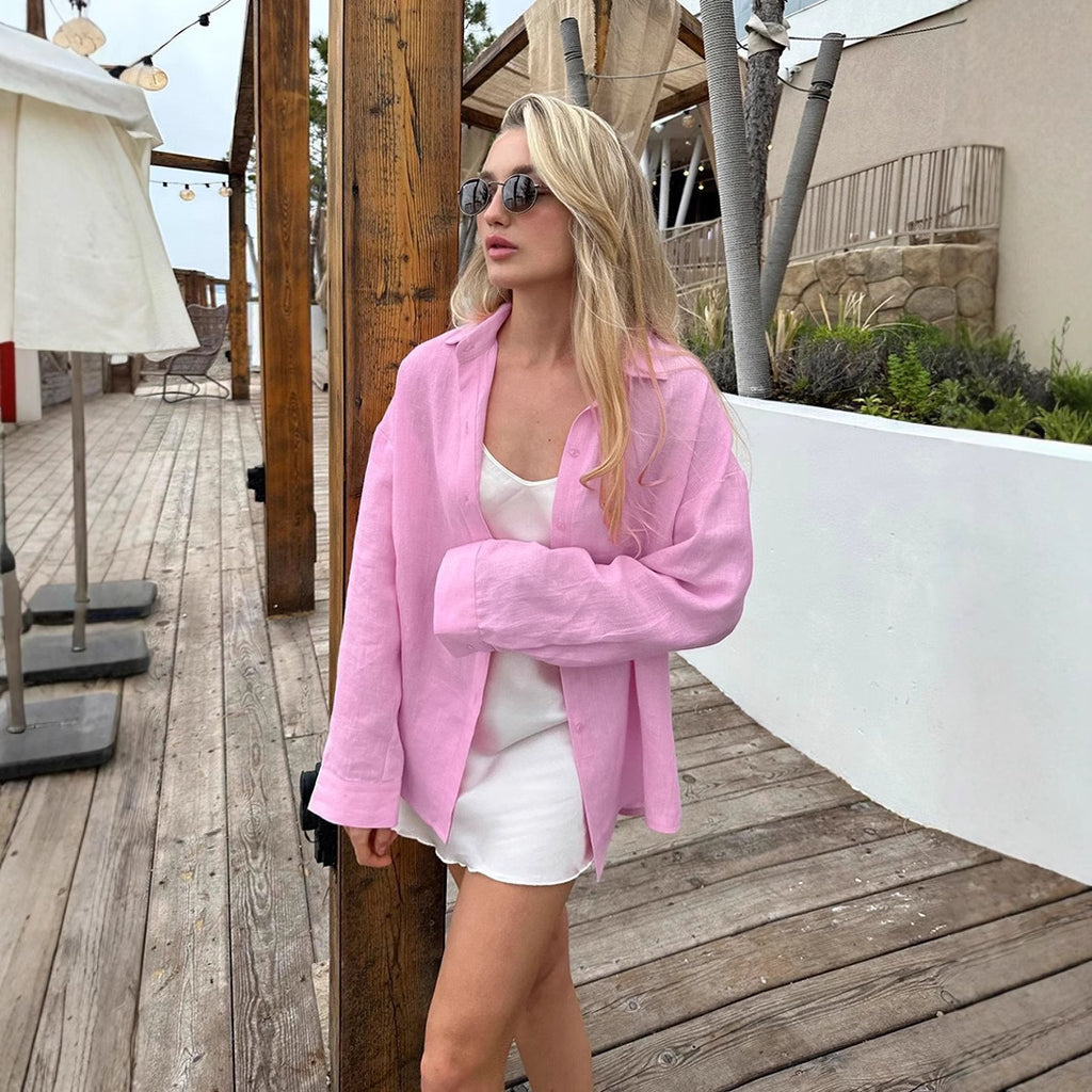 Women's Autumn Winter Solid Color Casual Long Sleeves Cardigan Coat Women Shirt Women Clothing