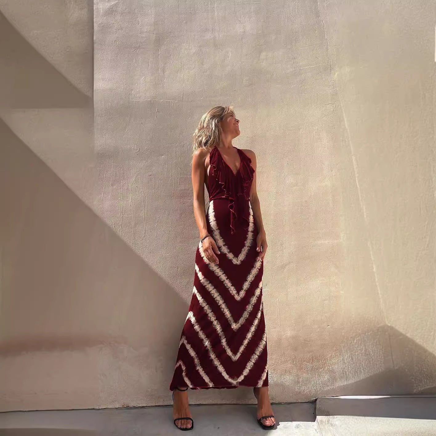 Women's Striped Halter A-Line Dress