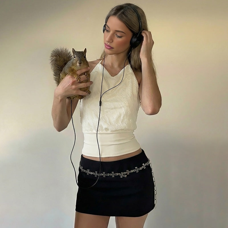 Women's Lace Backless Lace-Up Vest Top