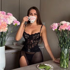 Black Lace Mesh Babydoll Lingerie Dress