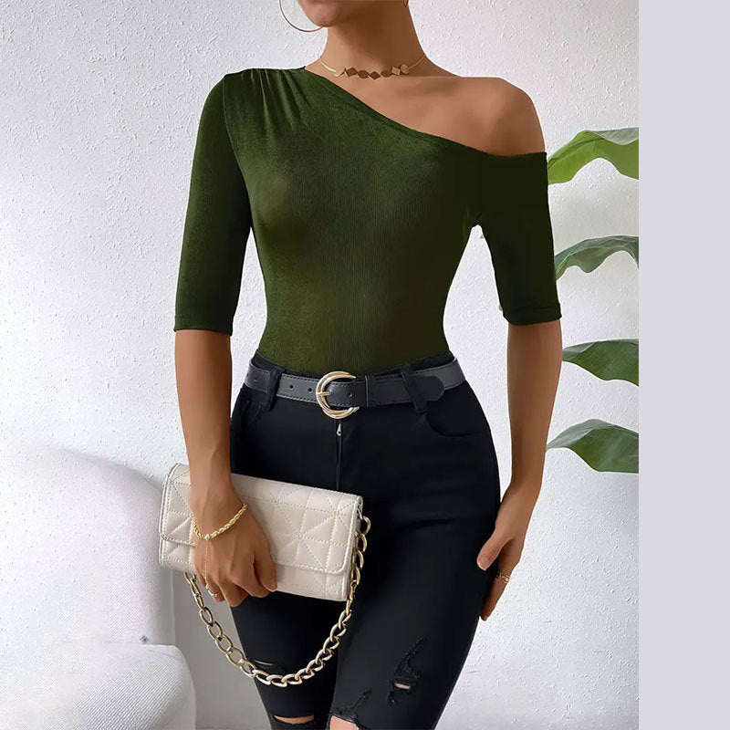 Women’s Green Asymmetric Off Shoulder Knit Top