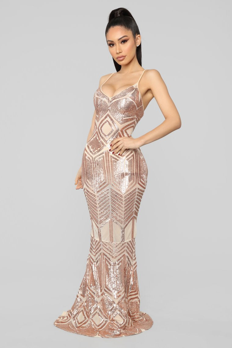 Women's High End Affordable Luxury Brand Diamond Beaded Super Dress