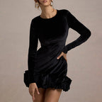 Women's Velvet 3D Long-Sleeve Mini Dress