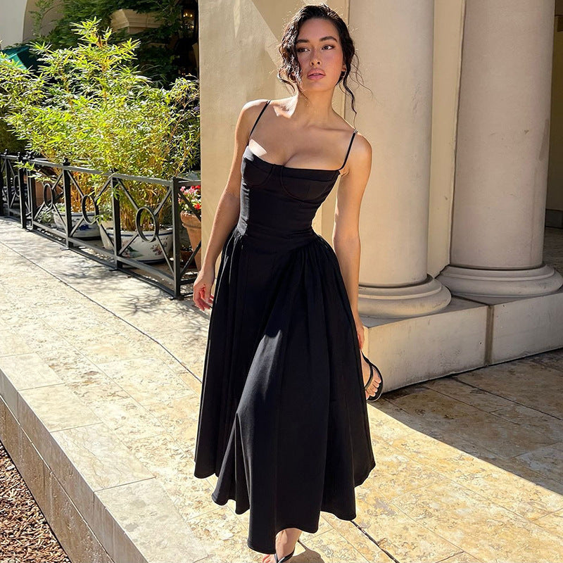 Women's 's Spaghetti-Strap Ruched Zip Midi Cami Dress