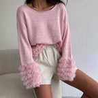 Autumn Winter Tassel Patchwork round Neck Sweater Women