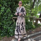 Printed Long-Sleeve Retro Dress