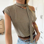 Women's Women’s Asymmetric Striped One Shoulder Top