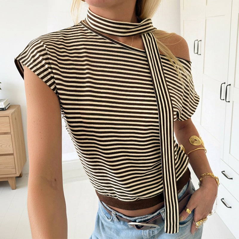 Women's Women’s Asymmetric Striped One Shoulder Top