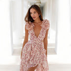 Women's Floral Chiffon Cutout Ruffled Vacation Maxi Dress