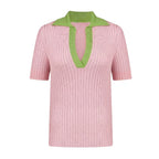 Contrast-Color Polo Knit Top