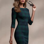 Women's Classic Plaid 3/4-Sleeve Fitted Dress