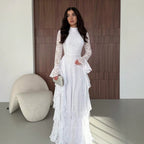 Autumn French Bell Sleeve Long Lace Dress Lace Long Sleeve Waist