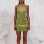 Women's Sequined Sheath Spaghetti Straps Coordinated Two-Piece Set